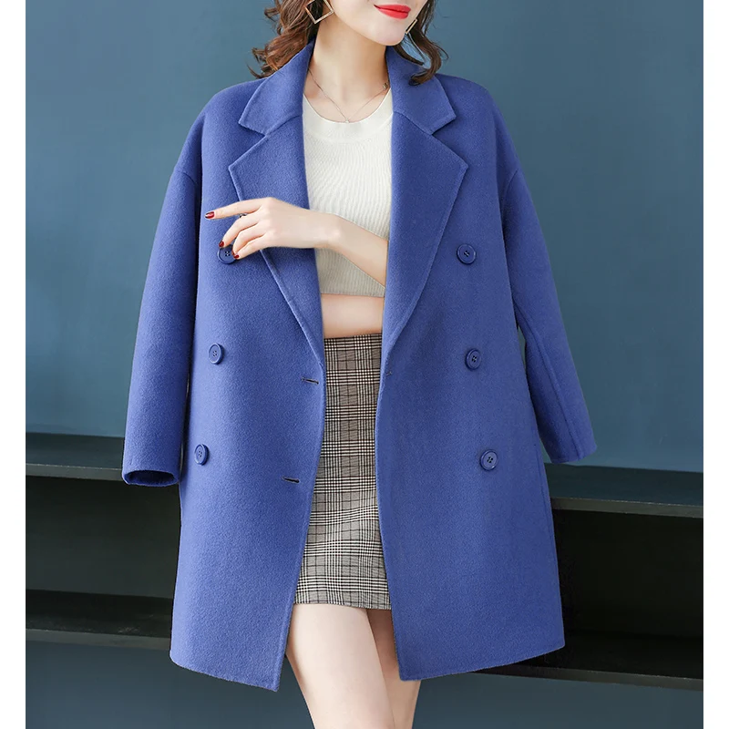 Storm blue Зимняя Элегантная Модная одежда женское теплое шерстяное пальто двубортное синее пылевое Пальто Тренч 5 5 цветов - Цвет: Storm blue