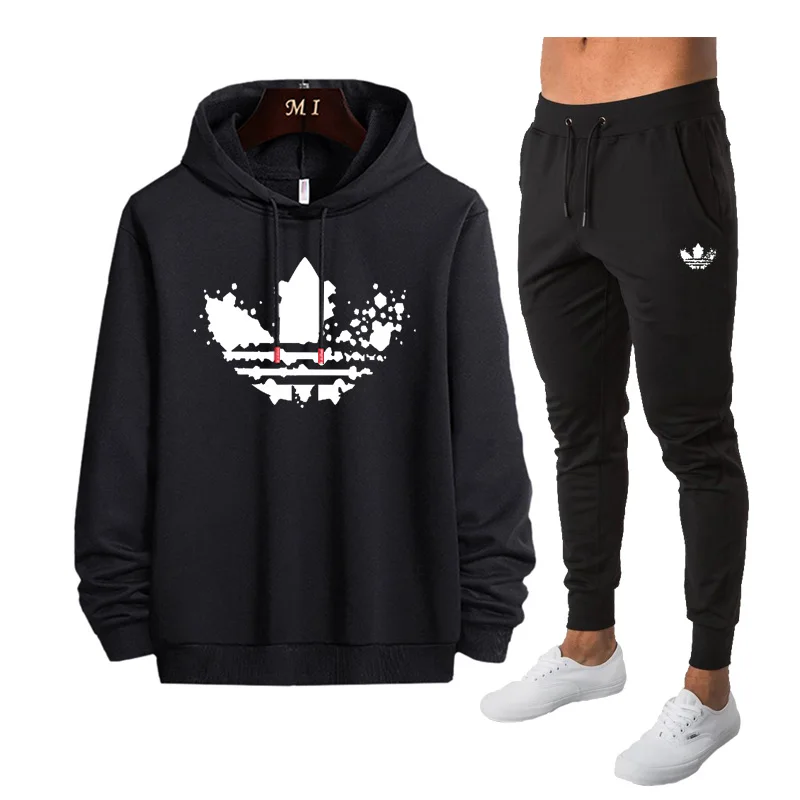 Мужской спортивный костюм с капюшоном повседневный из двух предметов толстовка