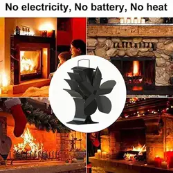 Black Fireplace 5 Blade Heat Powered Stove Fan Log Wood Low Friendly Home Fan Heat Noise Burner Eco Distribution Efficient M9Z0