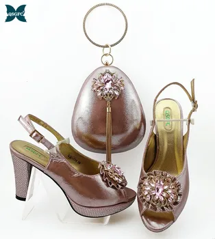 

2019 African Pink Color Matching Shoes and Bags Italian design In Women Wedding Party Shoes and Bag Sets Women Shoes and Bag Set