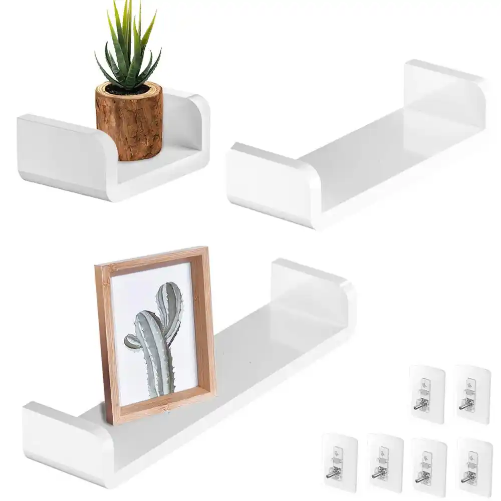 Juego De 3 Estantes Flotantes De Plastico Blanco U Repisa De Pared