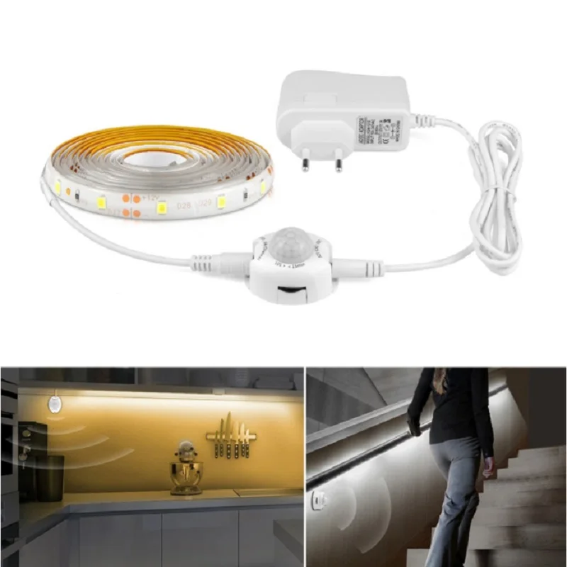 

PIR Motion Sensor LED Under Cabinet light 1m 2m 3m Battery Power Plug Type SMD2835 Strip For Closet Wardrobe Stairs Bedroom