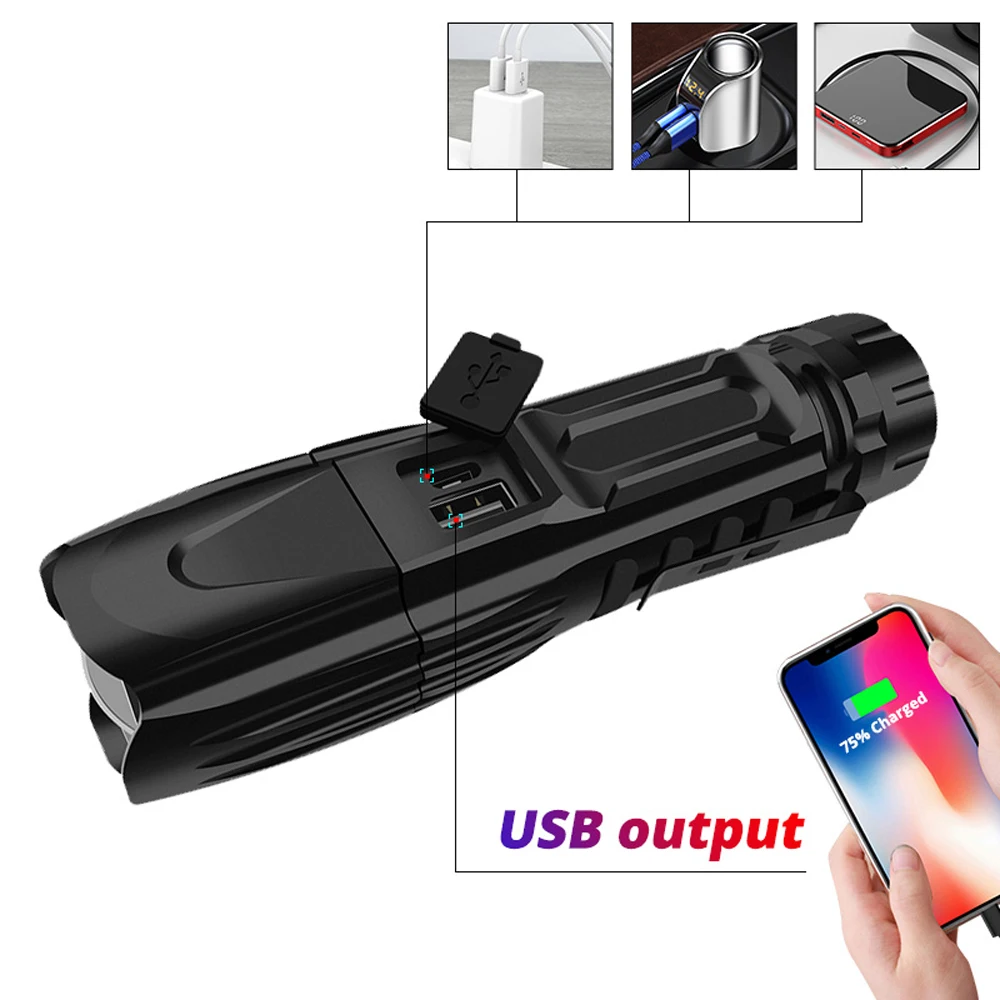 BORUiT W69 светодиодный тактический фонарь супер яркий XHP90 перезаряжаемый фонарь с зумом power Bank 26650 фонарь для кемпинга и охоты
