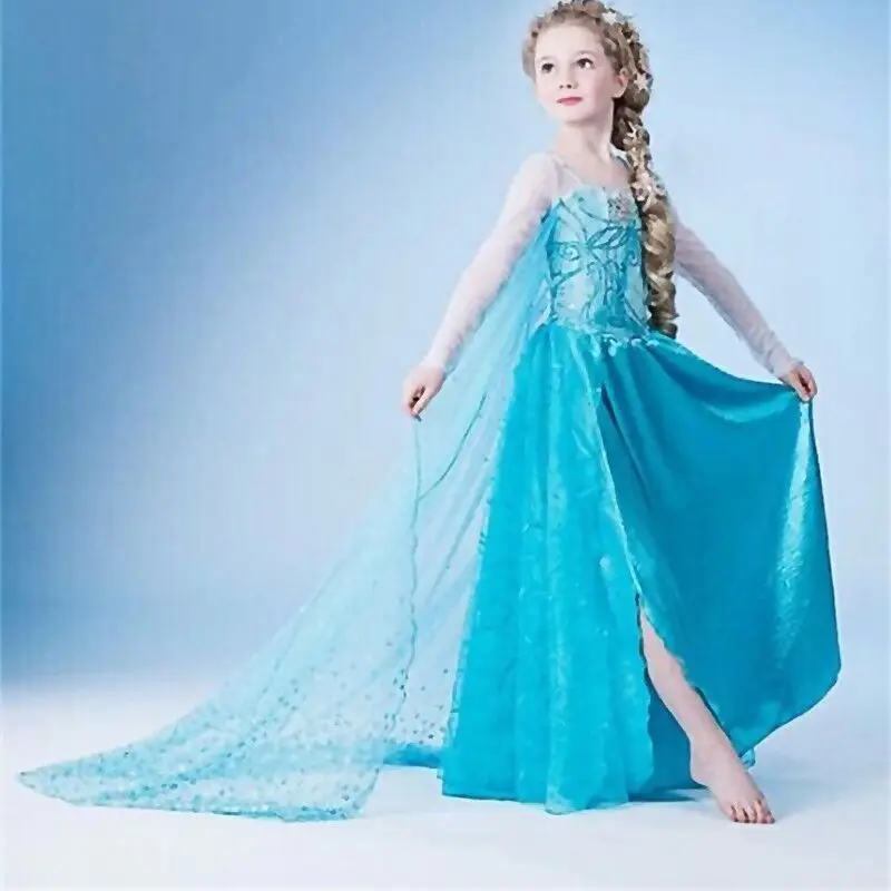 Girls Dress Elsa Party Princess Dress Anna Elza Cosplay Costumes Long Sleeve Halloween Children Dress Fancy Dress For Girls 10T - Цвет: Only Dress E