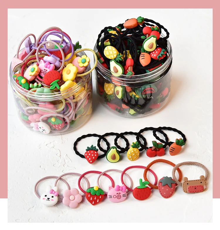 10/20/24 Pcs/Set Baby Girls Cute Cartoon Flower Scrunchies Rubber Bands Children Lovely Elastic Hair Bands Kids Hair Accessories