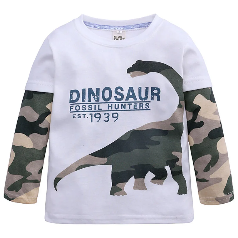 Новинка года, футболка с динозавром из мультфильма для От 2 до 11 лет, хлопковая футболка с длинными рукавами для мальчиков, весенне-Осенняя детская одежда футболка для малышей - Цвет: G