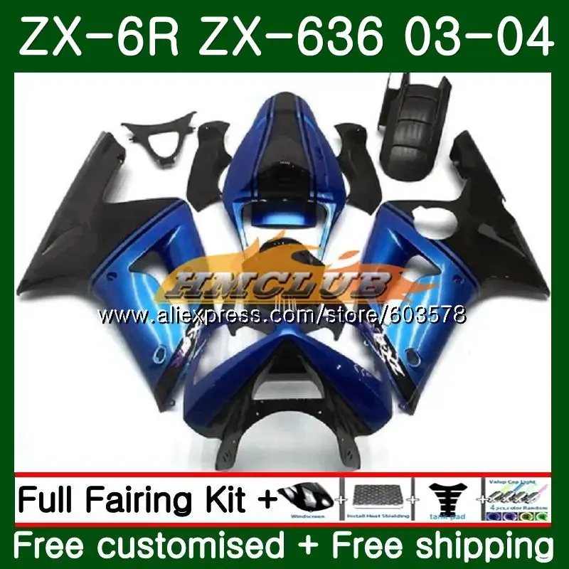 Средства ухода за кожей для KAWASAKI NINJA ZX600 ZX-636 ZX-6R 2003 2004 34CL. 163 ZX 636 6 R 600CC ZX6R 03 04 ZX636 ZX 6R 03 04 обтекатель цвет: черный, синий