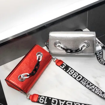 

Slung Bag Women 2018 Female Handbag Chain Hand Rivet Satchel Fashion Street Color Single Shoulder Bag Wild Lady Clutch Bag