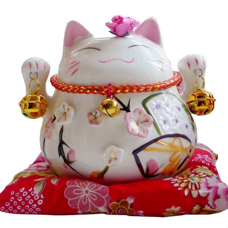 Maneki Neko Ceramic Lucky Cat Home Decor Porcelain Figurine Business
