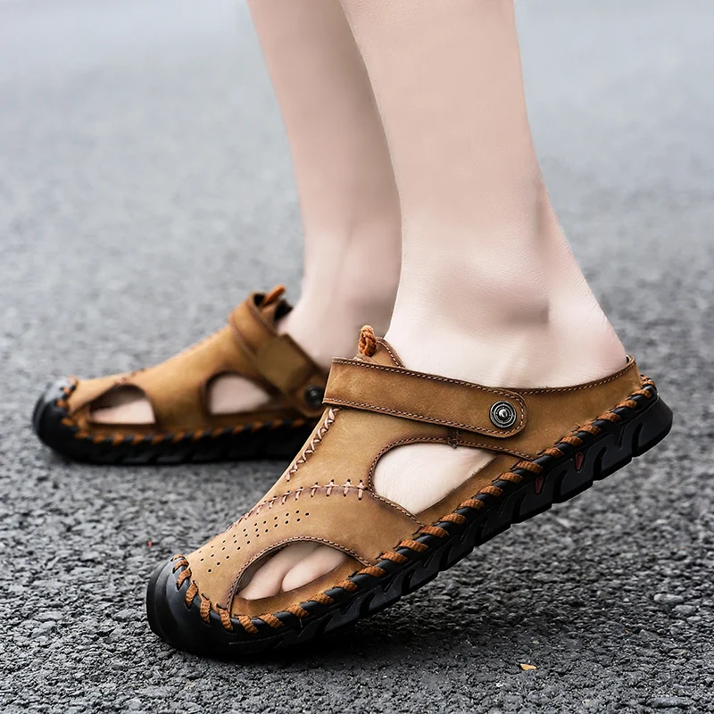 Non Slip Slippers Fashion Sandals Beach Sandals Massage Sandals Casual Men's Soft Slippers Comfortable Men Summer PU Leather Sandals Roman Summer Outdoor Beach Sandals Big Size 38-48