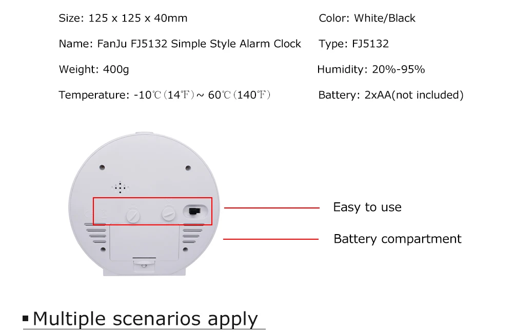 Fanju 5132 Повтор будильника Термометр гигрометр дисплей автоматическая подсветка классические настольные часы домашний декор
