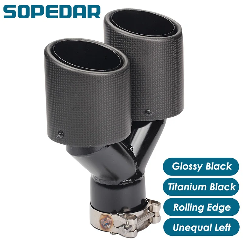 

SOPEDAR Dual Unequal Left Exhaust Muffler Tip Tail Pipe Rolling Edge Matte Titanium Black Y Model For Akrapovic AP45KR