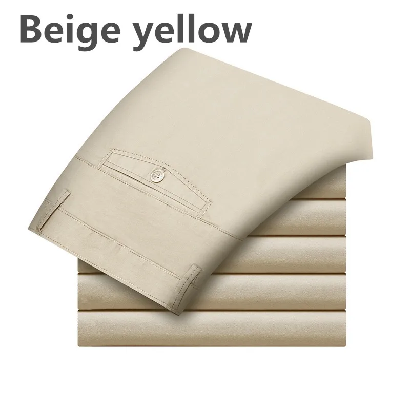 Beige yellow Новинка, Брендовые мужские брюки, чистый хлопок, тонкие прямые брюки, свободный костюм, брюки, деловые повседневные штаны, мужские рабочие брюки, плюс размер, h-A62 - Цвет: Beige yellow