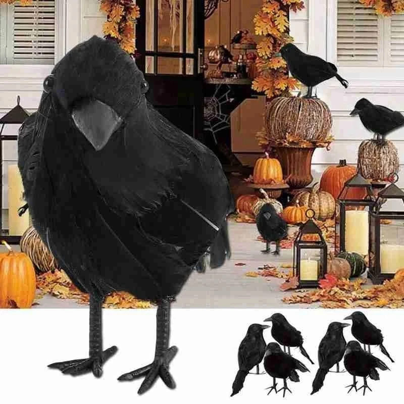 1pc Simulation Black plastic feather crow Halloween Decoration Prop Cosplay Hunting Decoys Home Garden Decor Haunted House decor