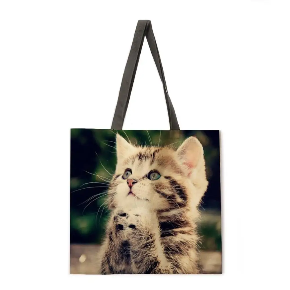 Foldable shopping bag black cat handbag lady shoulder bag lady leisure handbag outdoor beach handbag