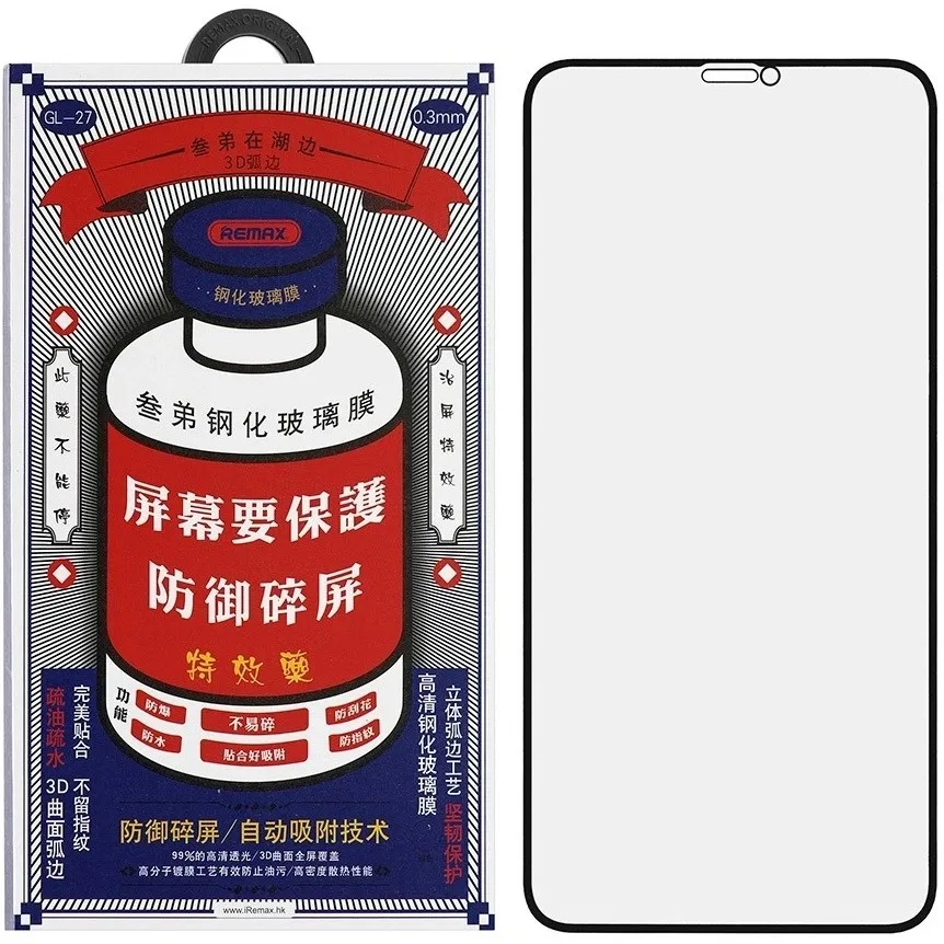 Защитное стекло Remax Medicine Glass GL-27 для iPhone Xr/11 Черное Салфетки в комплекте | Мобильные