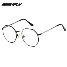 SEEMFLY Мужские Винтажные анти-синий светильник очки оправа круглая Женская линза близорукость оптическое зеркало простые металлические анти-синие прозрачные очки