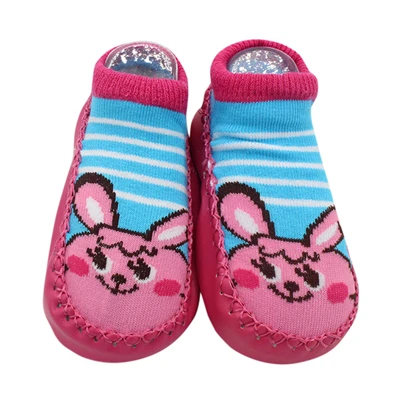 Hot Pink Носки с героями мультфильмов для новорожденных, разноцветные Нескользящие зимние теплые мягкие носки-тапочки с принтом животных для маленьких мальчиков и девочек 0-12 месяцев, A20 - Цвет: Hot Pink