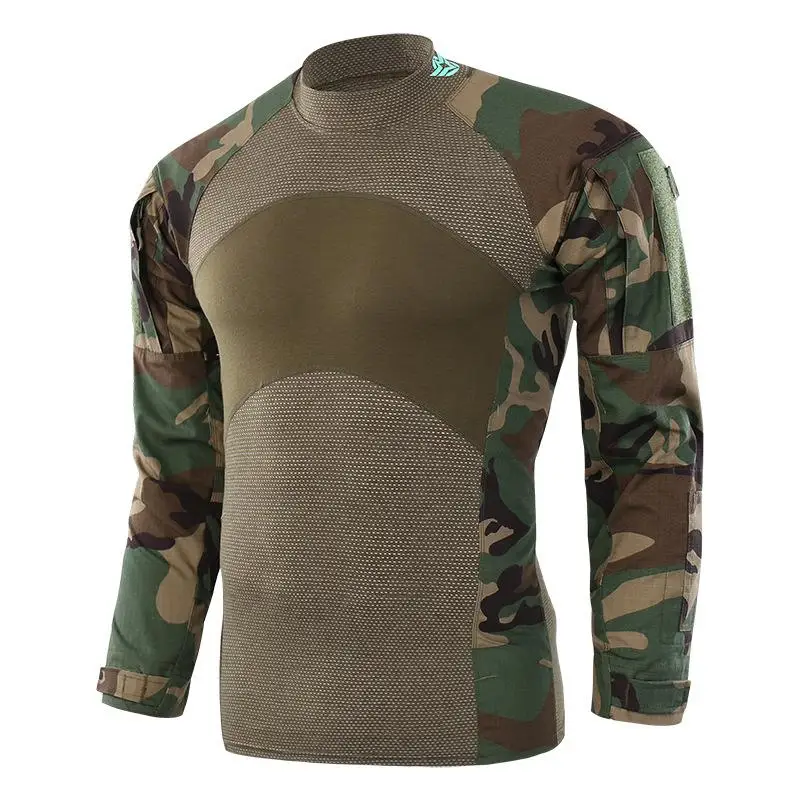 SHENGLANGYIN Men Army Green Rip-stop Tactical T Shirts Long Sleeve Camouflage Hiking T-Shirt Autumn Hunting Paintball Clothing