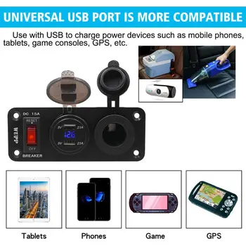 

Hot Waterproof 12V 24V Boat Truck Car LED Voltmeter 2.1A Dual USB Charger Port Cigarette Lighter Power Socket Panel With 15A ON