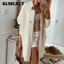 Женский открытый передний Пушистый кардиган пальто длинное пальто свободного кроя зимний теплый кардиган Топы элегантная OL Рабочая одежда