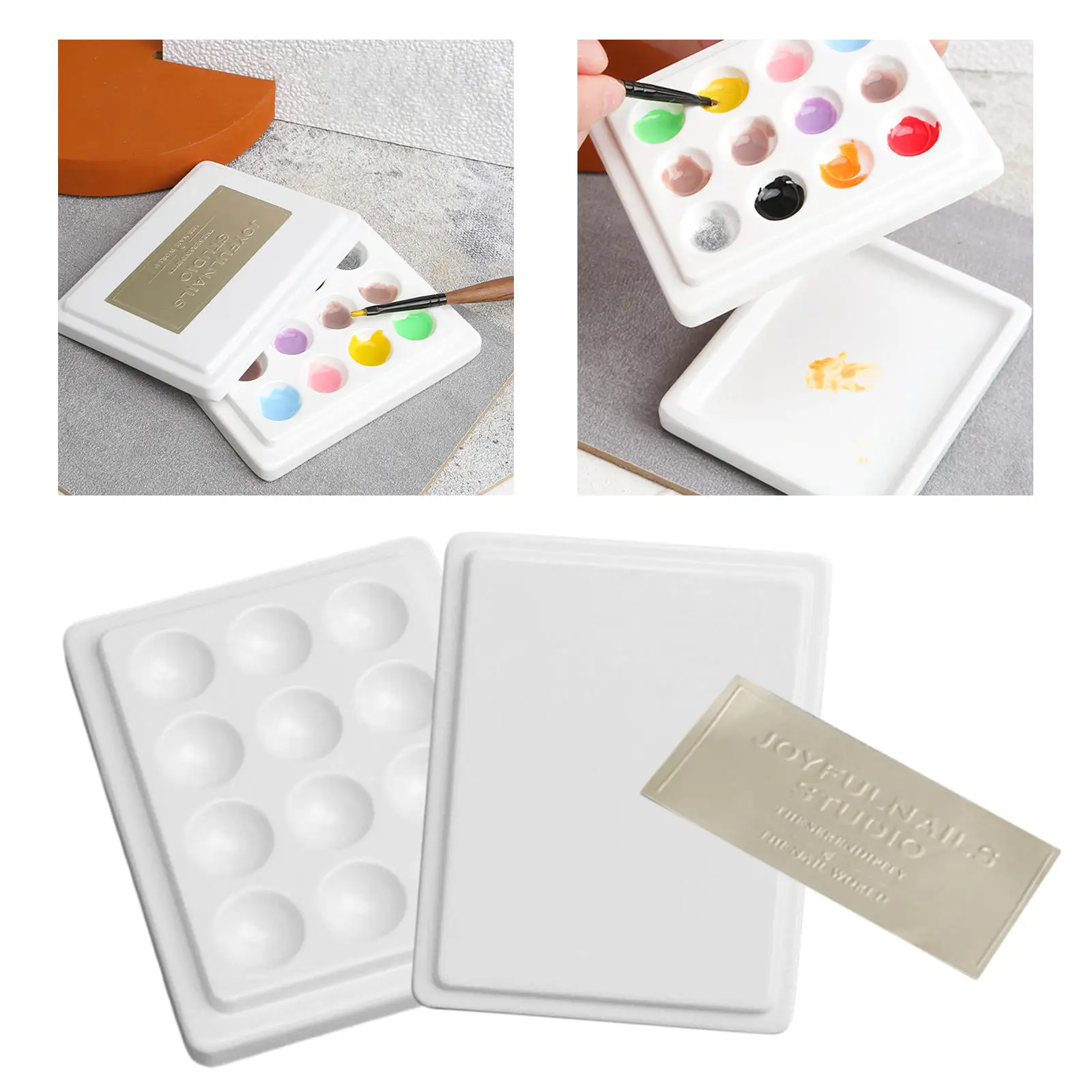 12-Well Ceramic Gouache Watercolor Paint Palette with Lid Coloring Washable color palette,watercolor palette
