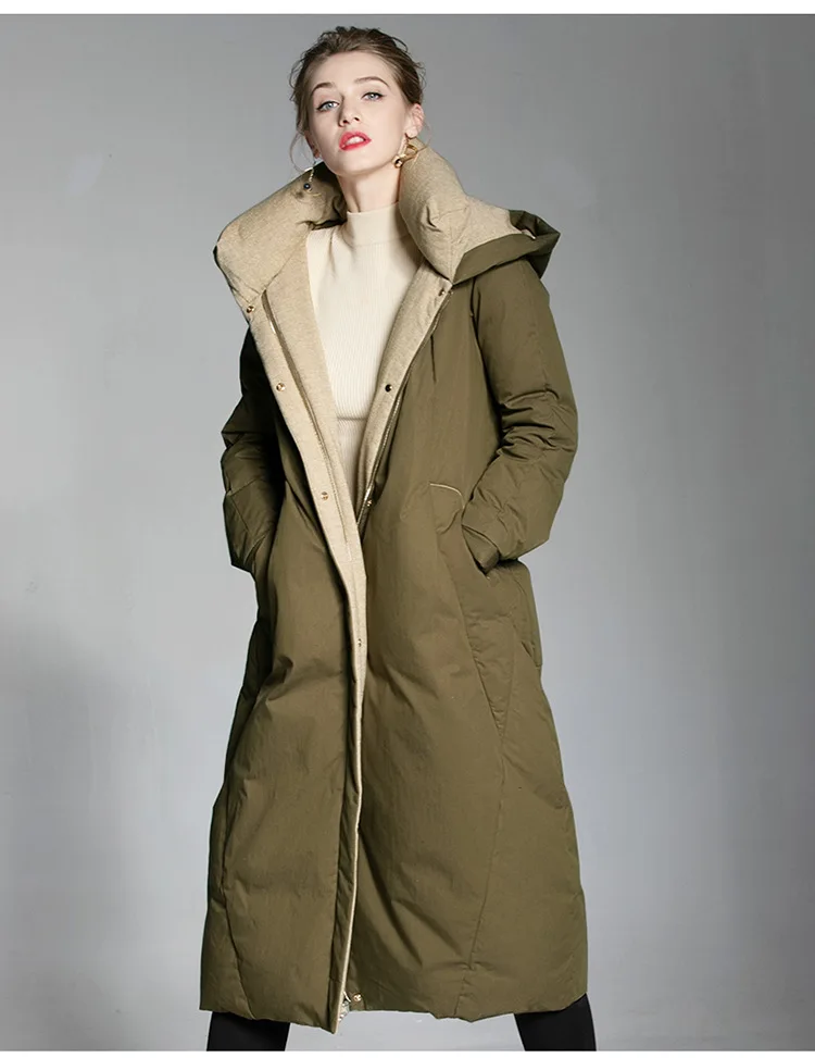 Стиль, зимний женский пуховик, Женская двусторонняя длинная пуховая одежда, толстые теплые высококачественные пальто, модное женское пальто