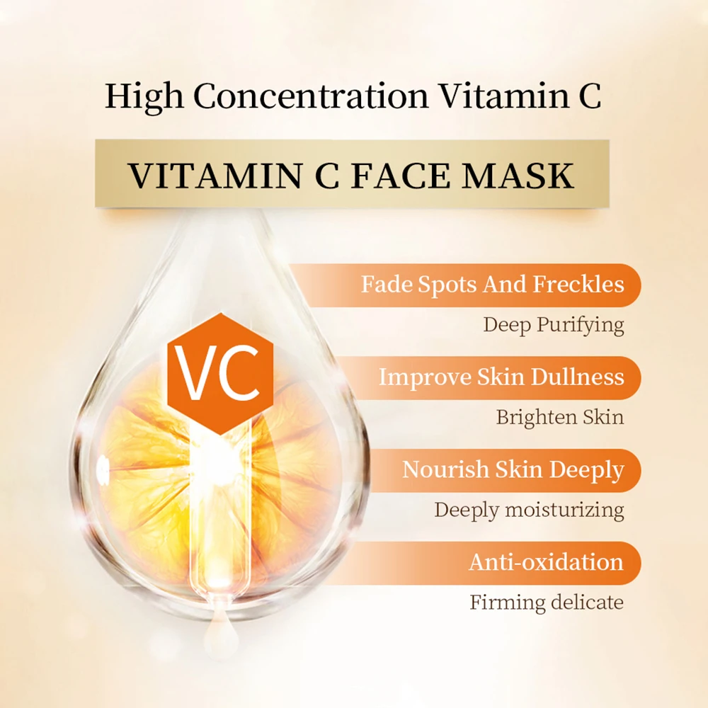 VIBRANT GLAMOUR Vitamin C Face Mask Whitening Moisturizing Freckle Firming Mask Shrink Pores Improve Dull Rough 3