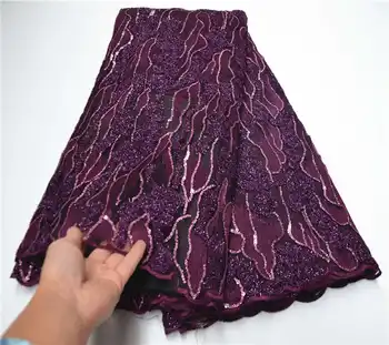 

French Net Lace Fabric High Quality African Nigerian Flower Embroidered Tulle Lace Fabric With Sequins For Wedding PSA961-1
