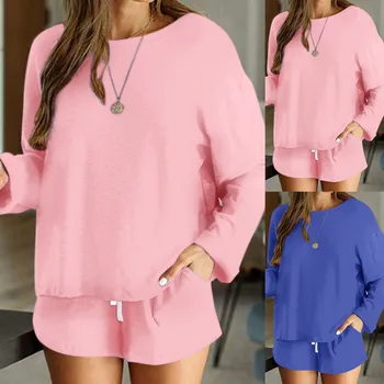 

Women's Gradient Casual Outfits Crewneck Short and Long Sleeve T-shirt 2 Piece Short Set Pajamas Plus Size Oversize Mujer 8.22