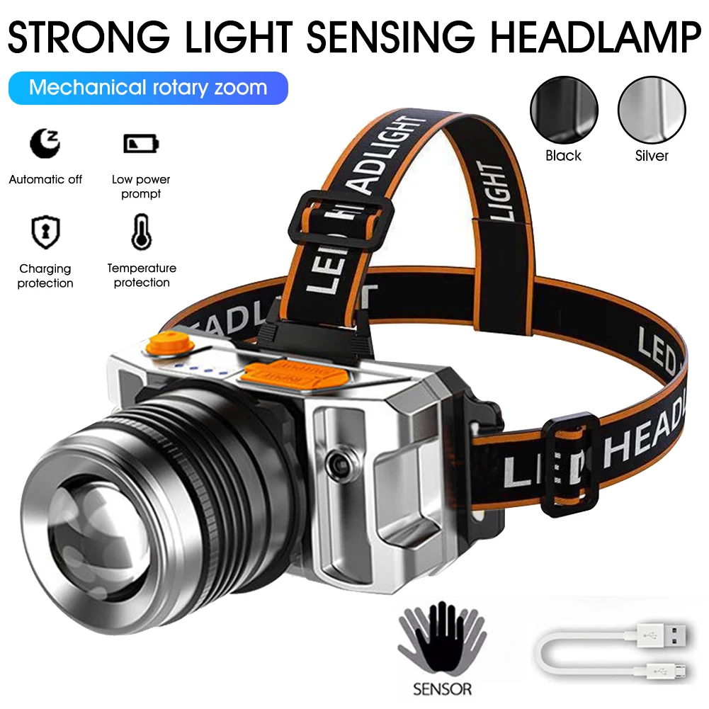 Rechargeable Fishing Headlamp T6 LED Zoom Head Torch Waterproof Hiking Headlight 