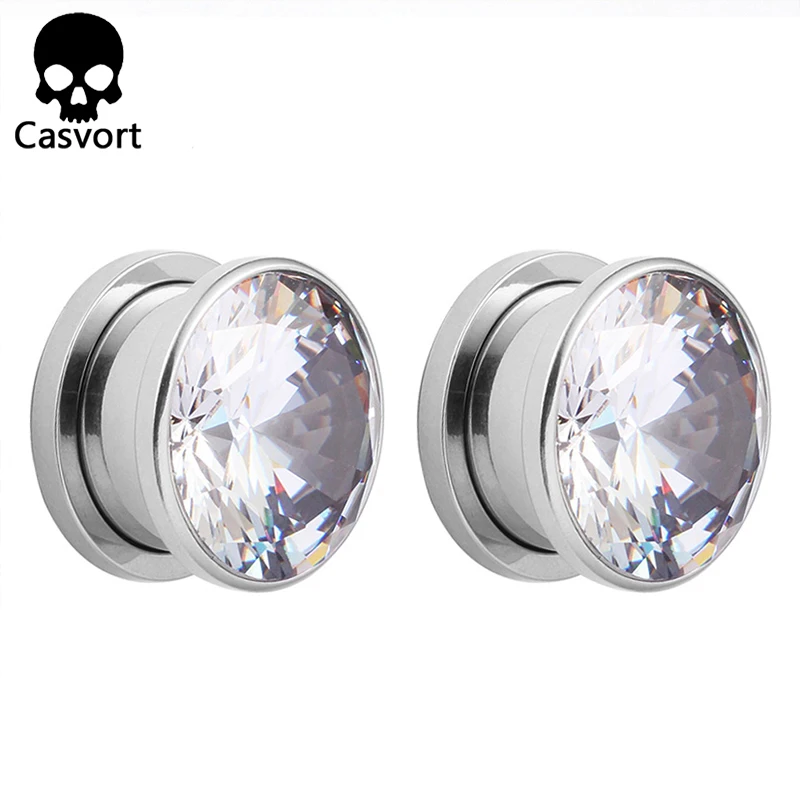 Casvort 2 шт Затычки Для ушных туннелей серьги нержавеющая сталь кристаллы шпильки