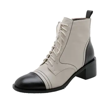 

Classic Round Toe Platform Boots Genuine Leather Women Ankle Boots Big Size Female Chelsea Short Boots Party Shoes Woman