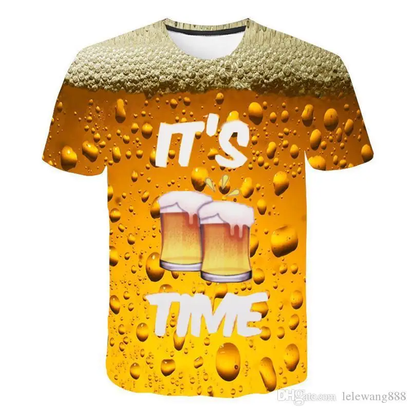 

New Men Beer Print T-shirts Pop Orange Beer Mug Bar 3D Printing Europe Male Summer Crew Neck Short Sleeve Party Quick Dry Tees
