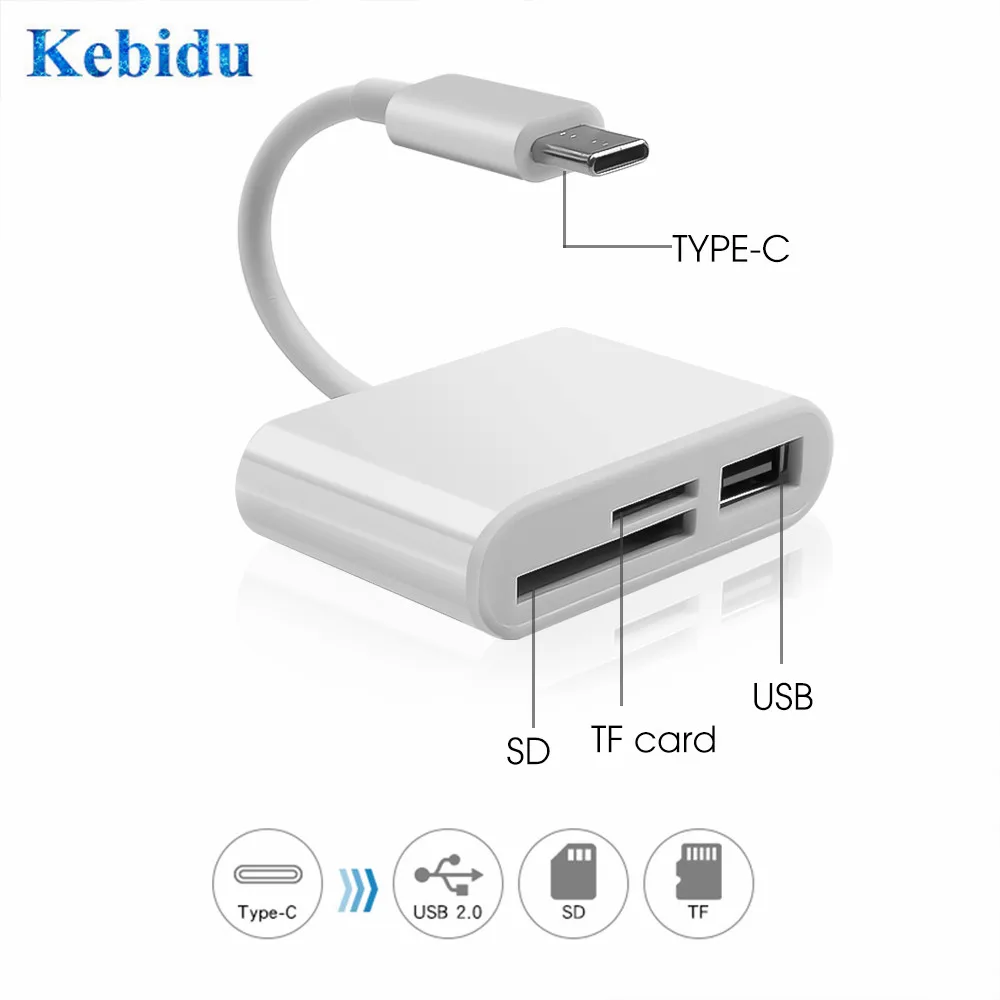 KEBIDU 3 в 1 USB Type C SD и Micro TF устройство для считывания карт памяти адаптер кабель умный