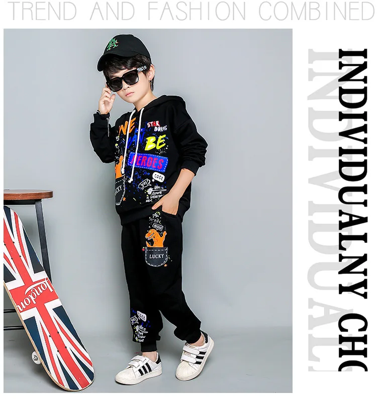 Kids Clothing Children's tracksuits Fashion Clothes Boys Cartoon Dinosaur Print Clothes for Girls 4 8 6 10 11 12 years old