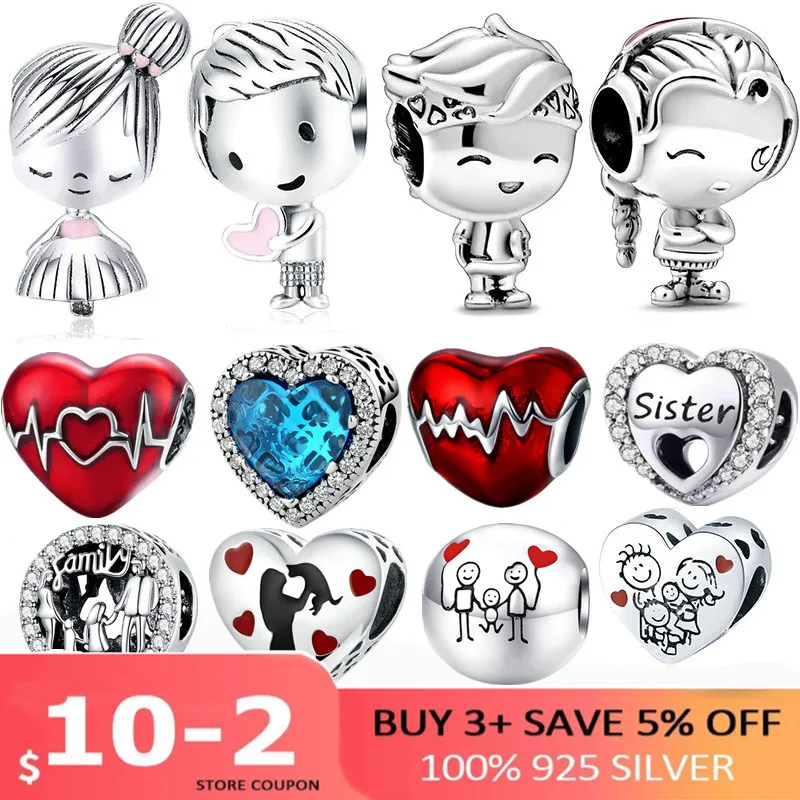Hot Sale 100% Sterling Silver Boy Girl Forever Family Charm Love heart Beads Fit Pandora Charms 925 Women Jewelry | Украшения и