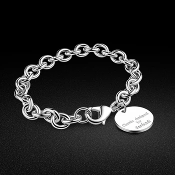 

Fashion women silver bracelet 925 sterling silver bracelet simple style round pendant design solid silver bracelet 20cm Size