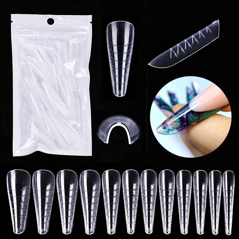 60Pcs Dual Fake Nail Forms Extension Tips Mold Quick Buliding Short Almond Acrylic Upper Forms Diy Art Manicure Tool