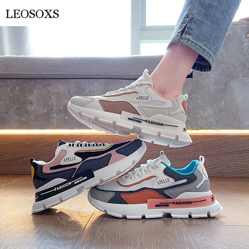 Кроссовки LEOSOXS женские на танкетке дышащие сетчатые шнуровке Вулканизированная