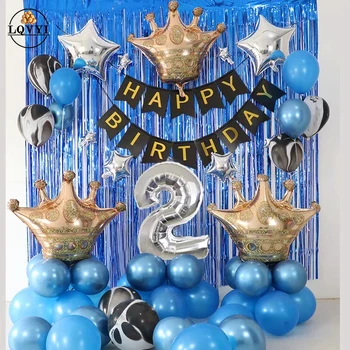 

1set big crown birthday Balloons 12inch Inflatable Balloon Black Happy Birthday Banner Birthday Party Decoration Helium Baloon