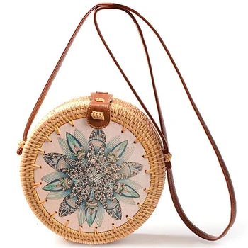 

Rattan Bag Shoulder Bag Woven Woven Round Handbag Pouches Bags Crossbody Bag Straw Purse for Beach Cellphone