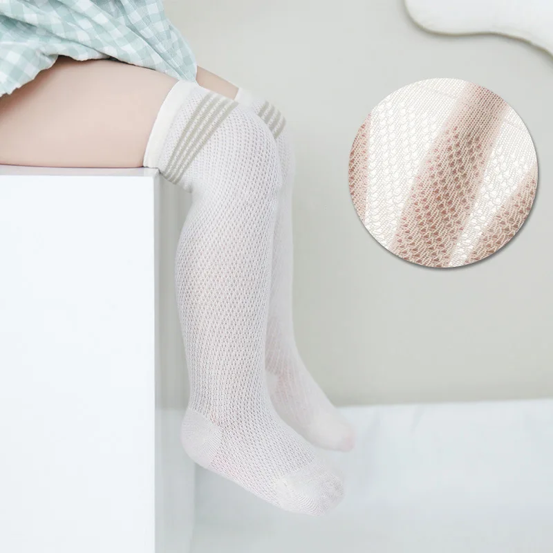 

Cute Baby Knee High Socks for Kids Cotton Hollow Toddler children socks White Pink Children Anti-mosquito breathable Long Sock