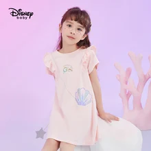 Disney Mermaid Princess Dress Children's Short-Sleeved Dress Western Style 2021 Summer New Baby Children's Clothing