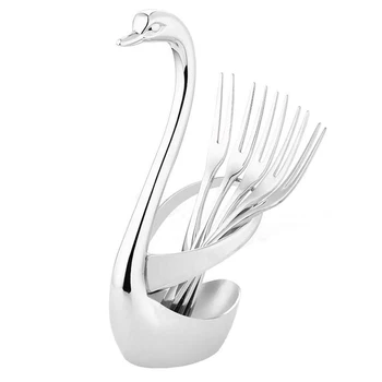 

Swan Base Dinnerware Set Fruit Dessert Storage Shelf with Stainless Steel Forks/Spoon HFing