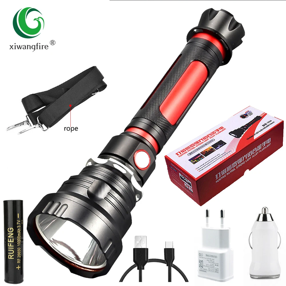 

CREE T40 Super Bright LED Flashlight Waterproof Torch Light with Large Capacity 26650 Battery for Outdoor Cycling Camping Lamp