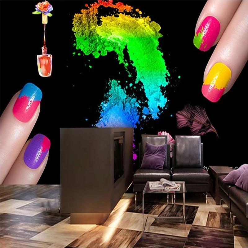 

Drop Shipping Custom 3D Photo Wallpaper Abstract Watercolor Art Mural Black Nail Polish Nail Decoration Papel De Parede