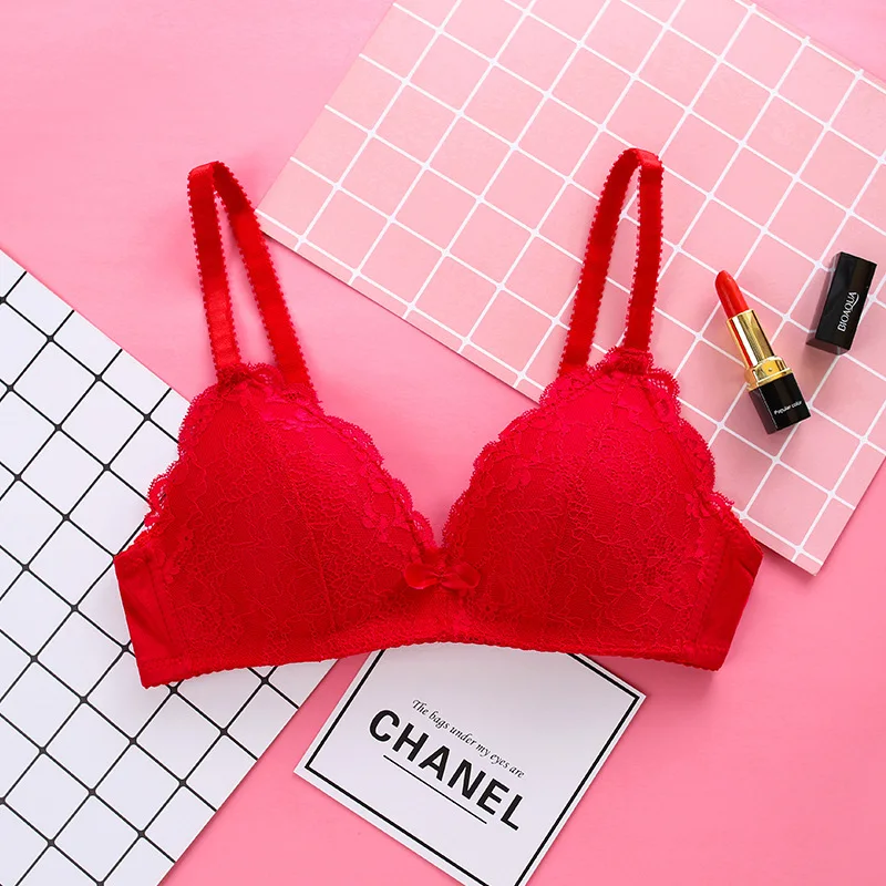 Sexy Sweet Lace Wireless Women‘s Bras Soft Underwear Gather Push Up Brassiere Hollow Out Female Seamless Bralette Big Lingerie 5