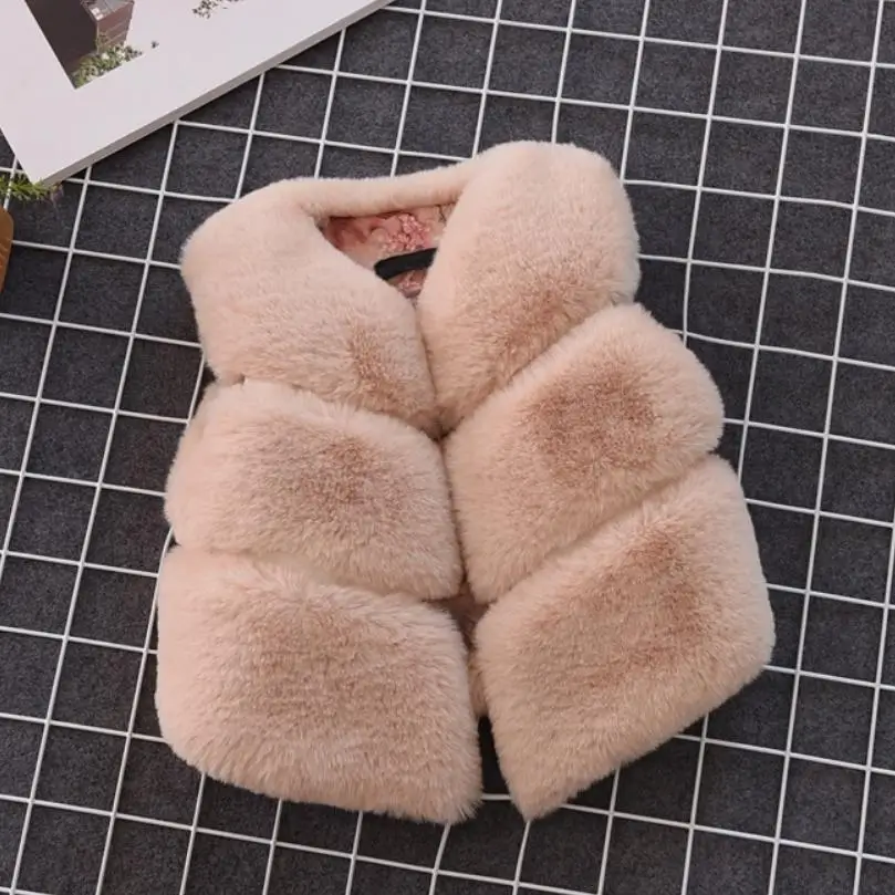 

Autumn Winter Fashion Warm Children Faux Fur Vest Imitation Rex Rabbit Fur Coat Thicker Modis Kids Clothing Vest Jacket Y1895
