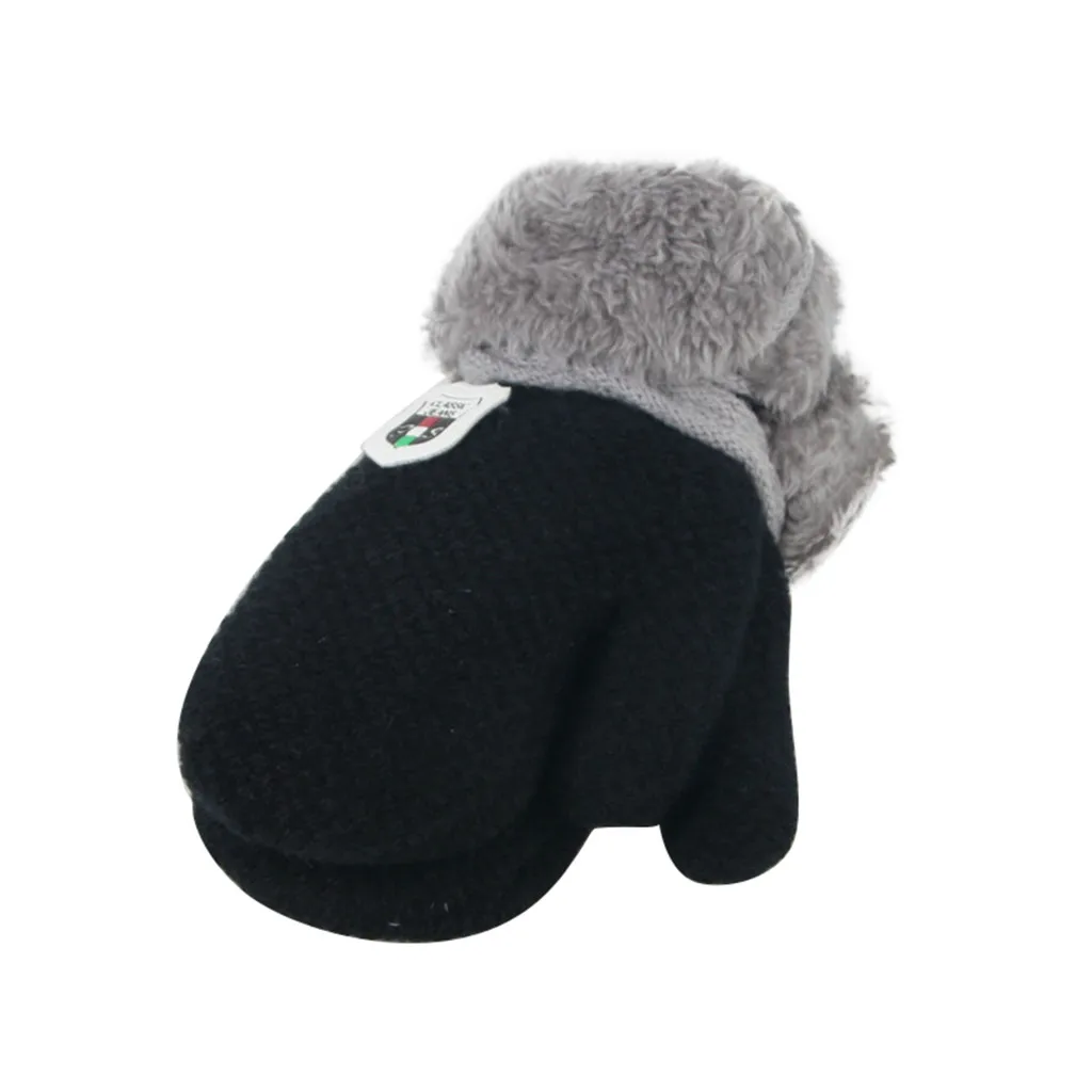 Детские перчатки для детей, зима, теплые вязаные перчатки для детей, утепленные меховые вязаные перчатки# L10 - Цвет: Black
